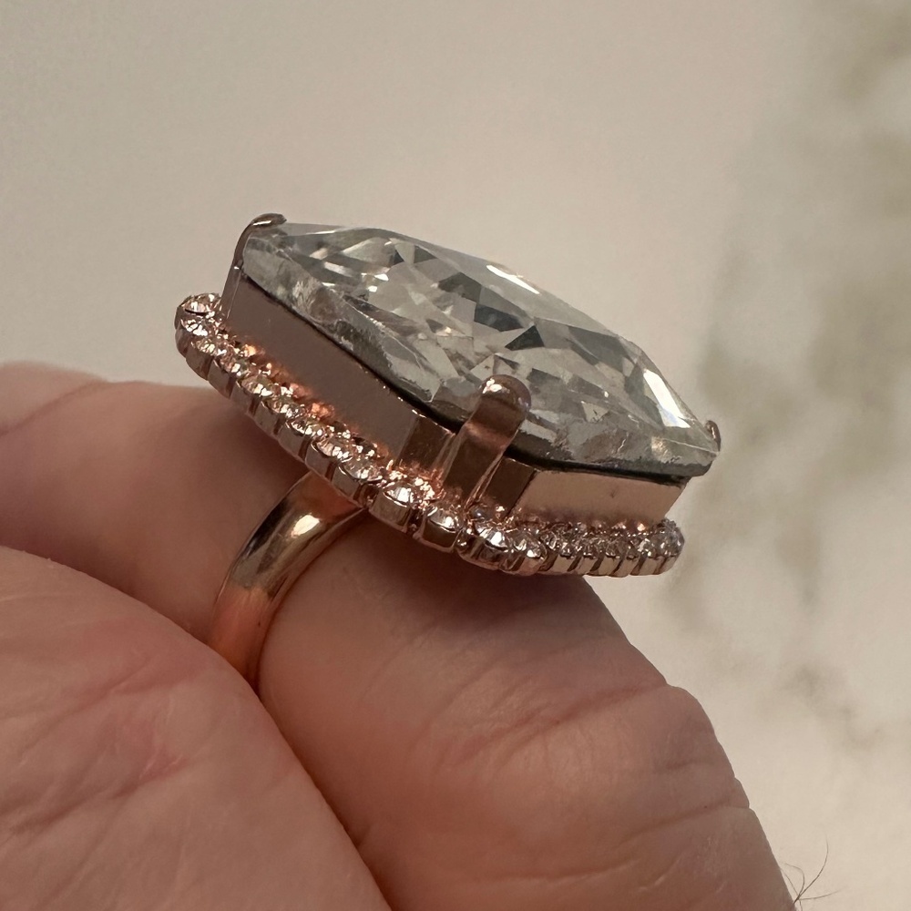 REBEKAH PRICE - Statement Square Crystal Ring in Rose Gold Plated Square Ring - Picture 9 of 12